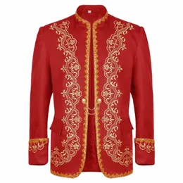 mens Black Court Prince Embroidery Blazer Suit Jacket Men Stand Collar Baroque Blazers Men Party Stage Prom Opera Costume Homme V4yC#