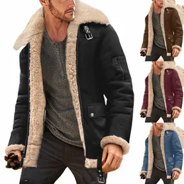 MENS FI Simple Winter Coat Lapel Collar LG Sleeve Padded Leather Jacket Vintage Thicken Thicke Sheepskin Jacket T5MN#