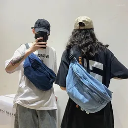 Bel çantaları unisex crossbody çanta omuz kızlar denim kadınlar için 2024 büyük kapasiteli messenger bolsos para mujer hip hop kemer