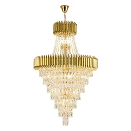 Modern Gold Crystal Chandelier Raindrop Pendant Light Indoor Decoration Hanging Lamp för högt i tak