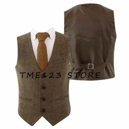 Men's Herringbe Vest V-hals Single-Breasted Busin Fi Party Vest Cufflinks Leather Vests for Men Passar Wedding Steampunk Q37K#