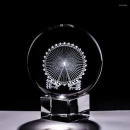 Figurine decorative 6CM Cristallo 3D Inciso al laser Ornamenti con sfere Sfera di vetro al quarzo Ruota panoramica Modello Casa Regali in miniatura Figurine