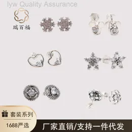 Designer Pandoras Earrings Panjia S925 Silver Snow Flower Earrings with Hollow Five Pointed Star Womens Rose Camellia Inlaid Diamond Earrings