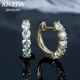Brincos de argola anziw luxo moissanite 3.5mm 1.0ct 925 prata esterlina para mulheres jóias sparking diamante festa de casamento brinco