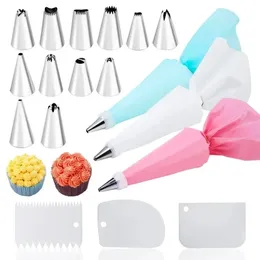 27Pcs/Set Silicone Pastry Bag Tips Kitchen Cake Icing Piping Cream Cake Decorating Tools Reusable Pastry Bags+24 Nozzle Set