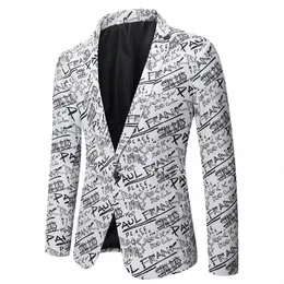 Nowy list kwiatowy mężczyzn Casual Blazer Youth Slim Fit Fi persalizowany pojedynczy piersi marynarka scena imprezowa Dr I46U#