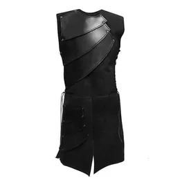 Mens punk rock steampunk długie kamizelki Patchwork Front Split Medieval Cosplay Vest Men Gothic 240320