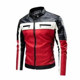 2024 Homens Jaqueta de Outono Bomber Biker Zipper Motocicleta Casaco de Pele Falso Masculino Fleece Piloto Vintage Preto Vermelho Marrom PU Jaqueta de Couro S9QT #