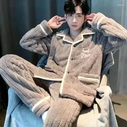 Men's Sleepwear 2024 Pajamas Winter Thicken Loungewear Sets Velvet Coral Fleece Male Teenagers Home Service Suits Pijamas