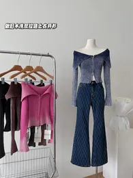 Harajuku coreano outono feminino sólido cardigans zíper slash neck aconchegante camisola de malha outerwear manga alargamento gyaru 2000s estética 240311