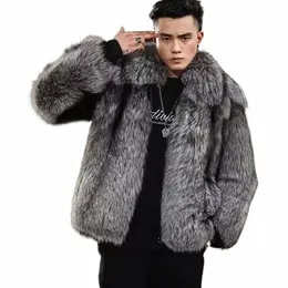 2023 Neue Männer Winter Faux Sier Fuchs Pelzmantel Kurze Lose Strickjacke Mantel Verdicken Warme Jacke Freizeit Fi Outwear O9b6 #