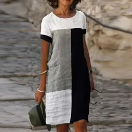 Vintage tryck kvinnor klär sommaren vneck kort ärm aline sundress mode kvinnliga miniklänningar femme vestidos 240327