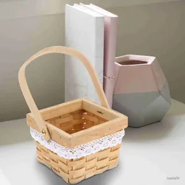 Storage Baskets Flower Basket Portable Wood Vintage Decor Gift Food Storage Desktop Decorative Weaving Holder Baskets