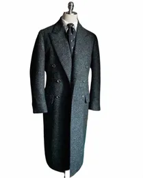 Herringbe Suit Ceketler Erkekler Tweed Yün Karışımı Trençkot LG Çift Kruvaze Paltalı Milkat Askeri Busin Blazer Tailore Yapımı Q0TS#