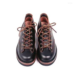 Casual Shoes Goodyear-Welted Vintage Genuine Leather Ankle Motorcycle Boots Top Quality Round Toe Men Dress Work Platform