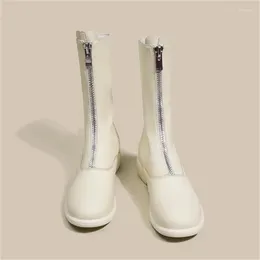 Ботинки для шитья, женская обувь с круглым носком, женские туфли Churry на среднем каблуке, кожаные сапоги Chassure Femme, женские туфли на молнии спереди, на шнуровке