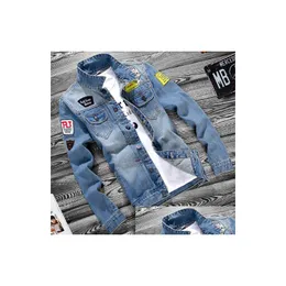 Jaquetas masculinas homens primavera nova jean hip hop rasgado designer denim azul casacos de manga comprida único breasted jaqueta roupas entrega entrega dhkis