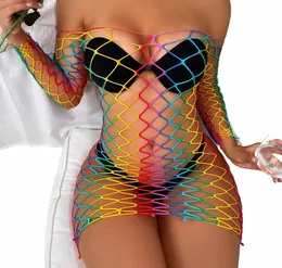 Sexy Lingerie Sex Bodyc Dr Fishnet Clubwear Perspectiva Natal Dia dos Namorados Feminino Rainbow Babydolls Dres 08eK #
