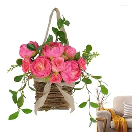 Dekorativa blommor Rose Door Wreath Creative Pink Flower Hangings Basket Farmhouse Welcome Decor Spring Festival Ornaments Artificial Floral