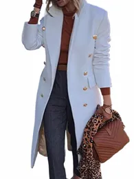 Mulheres jaqueta lapela casaco de lã outono inverno sólido duplo breasted topcoat na altura do joelho plus size casaco manga completa commuter w6E8 #