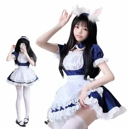 Plus-maid cosplay Princ Blue and White Dr Disfraz Cat Girl Series Lolita Anime HousEMaid Cafe Clothing 4-Piece L22N#