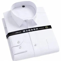 Mäns Strech Solid Dr Shirt Anti-Wrinkle LG Sleeve Plain Casual Shirts Man Regular Fit N-IR Easy Care Work Clothes Man B5A0#