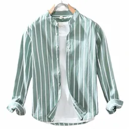 2023 Men's Autumn New Casual Striped Loose Stand Collar Young Men's Shirt I6yo#