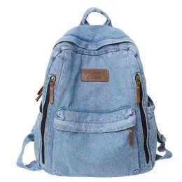 Denim mode ryggsäckar för skoltrendstudent jeans väska multi fickor stor kapacitet ruckssack mochila de escola feminina 2023 240323