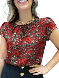 Zanzea retro drukowana bluzka kobiety stylowa koszula letnia tunik