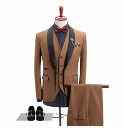 Nya herrdräkter Groom's Wedding Suit Blazer sätter 3 stycken Anpassad busin Casual Homme Tuxedo Elegant Dr Jacket+Pants+Vest U4i7#