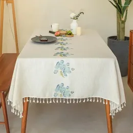 테이블 천 패션 판매 자수 색상 긴 꽃 디자인 자카르드 식탁보 농촌 끝 매트 면화 린넨