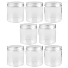 Depolama Şişeleri 8 PCS 250ml Mini Şeffaf Gümüş Alüminyum Kapak Mason Kavanoz Set Şeker Kavanozları Tiny Cover Reçeli Sızdırmazlık Pet Plastik