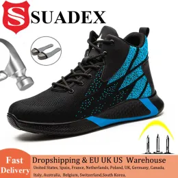 Slippers Suadex Botas de trabalho Sapatos de aço de aço de aço homens tênis respiráveis sapatos tornozelo botas de caminhada antipiercing protetora calçados