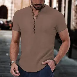 Camisas casuais masculinas solto ajuste masculino topo meia-aberto camisa de algodão coleção de linho respirável verão topos para diário