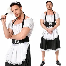 Francês gótico empregada para homens sexy estilingue preto branco lolita dr conjuntos uniforme mordomo halen cosplay traje garçom pano de palco r8ki #