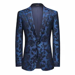 2021 Nowy męski garniturowy płaszcz imprezowy Casual Slim Fit Blazer Suit Suit Floral Printing Blazers Kurtka Men Busin Coat