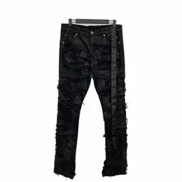 IEFB Yeni Darkwear Erkekler Kaplamalı kot pantolon çok iplikli dekorati balmumu fırçalama kumaş elastik cadde 2023 erkek pantolon 9A4318 44fd#