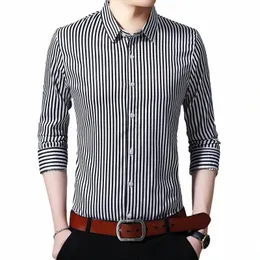 2022 LG Manga Masculina Camisas de Alta Qualidade Turn Down Collar Quatro Seass Vertical Stripe Mens Dr Camisas Preto Vermelho 3XL N79n #