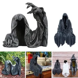 Esculturas colhendo consolo a trepadeira gótica prateleira decorativa sentada estátua ceifador preto emocionante robe preto decoração de jardim interno e externo