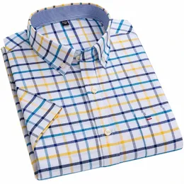 Plus Size Herren Sommerhemden Oxford Vertikale Streifen Kurzarm Standard-Fit Loose Plaid Solid Soft Cott Man Shirt W0t5 #