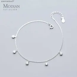 Anklets Modian Simple Essential Bead Link Ankle 925 Sterling Silver Transparent CZ Bracelet for Foot Jewelry Silver Womens Leg Chain Newl2403