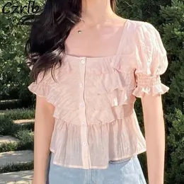 Kadınlar Blouses Yaz Gömlekleri Kadınlar İçin Şeker Renkleri Genç Öğrenciler Giyim Moda Meydanı Katı Güzel Kızlar Üstleri rahat fırfırlar