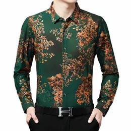 fr Print Green Velour Mens Clothing Large Sizes Elastic Stretch Veet Shirts For Mens Huaband Middle-aged And Elderly Dr u1QU#