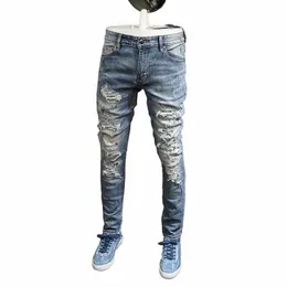 شارع Fi Men Jeans Retro Blue Alxted Painted Skinny Jeans Jeans Men Deling Designer Hip Hop Brand Pants Hombre 58fg#