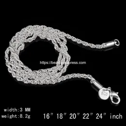 Correntes 3,0mm banhado a prata lagosta fecho corda corrente 16 18 20 22 24 polegadas escolher tamanho para jóias artesanais diy316u