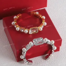 Moda, bracciale da donna, cristallo, perla, classico, bracciale firmato, oro/argento, lusso, alta qualità, design semiaperto, si adatta a qualsiasi dimensione della circonferenza della mano