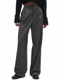 Wixra Women Casual Pants Zipper Pakiet wysokiej talii Pakiet Striped Office Dame Stylish Lose Proste Spoders N21K#