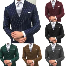 Fi Vertical Stripes Masculino Blazer Peak Lapel Double Breasted Jaqueta Masculina Slim Fit Busin Casual Casamento Smoking Chic Blazer X63u #