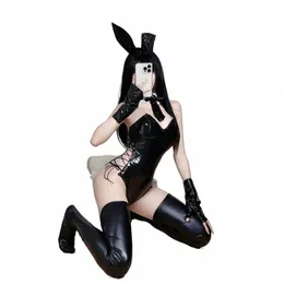 Sexig söt Bunny Girl Faux Leather Material Rabbit Woman Set Good Quality Can slitage To Comic Show Kawaii Cosplay Bunny Costume 73pt#