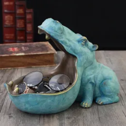 Esculturas hipopótamo estátua resina sintética decoração criativa mesa de casa decoração hipopótamo recipiente de resina artesanato